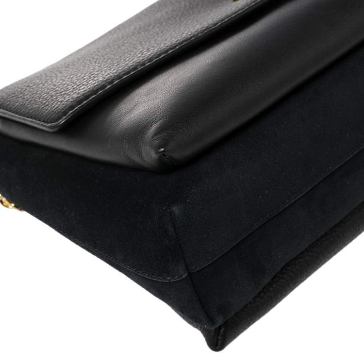 Pre Owned Tory Burch Black Leather and Suede Kira Shoulder Bag 