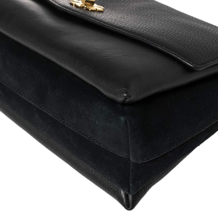 Pre Owned Tory Burch Black Leather and Suede Kira Shoulder Bag 