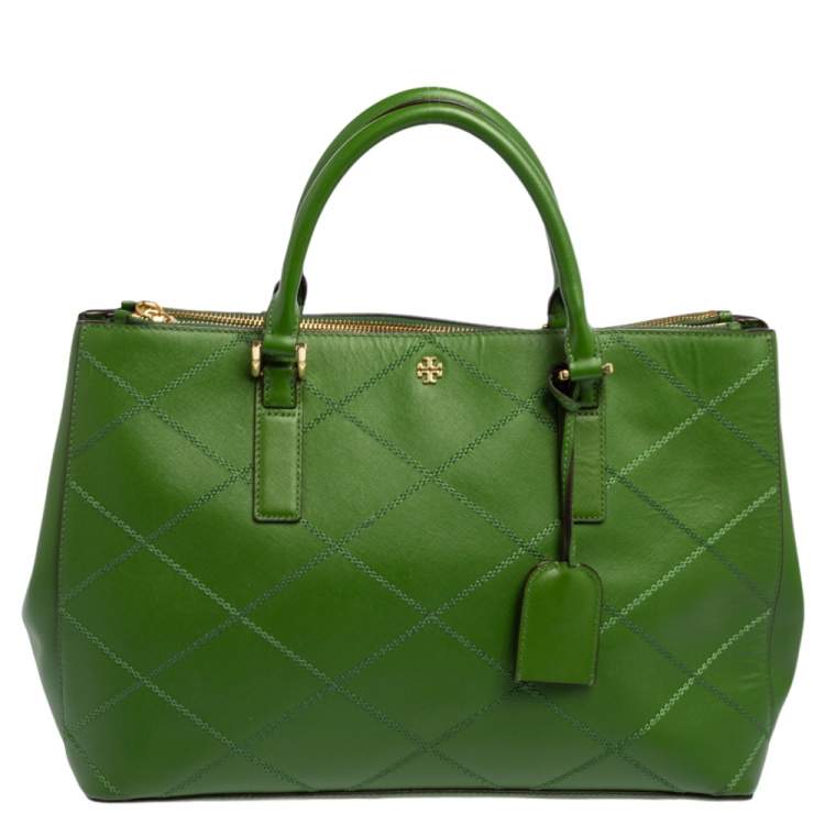 Tory Burch Green Leather Large Robinson Double Zip Tote Tory Burch