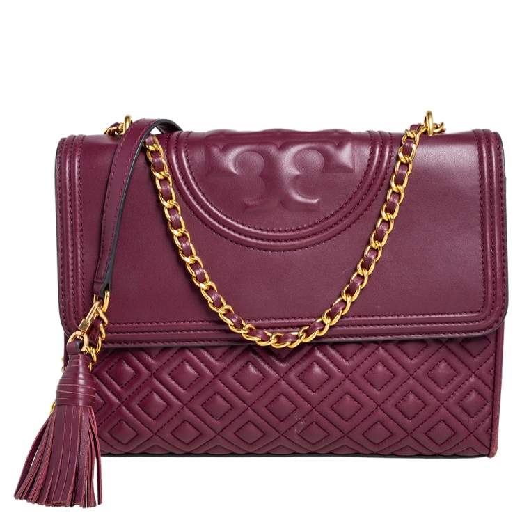 Tory Burch Burgundy Quilted Leather Large Fleming Shoulder Bag Tory Burch |  TLC