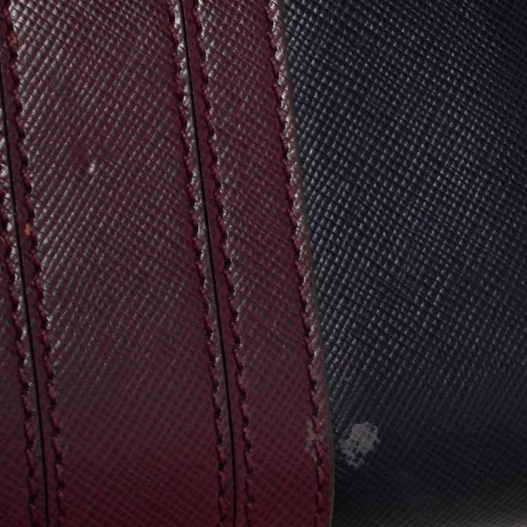 Pre Owned Tory Burch Black/Burgundy Saffiano Leather Zip Around Wallet