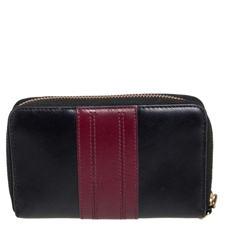 Pre Owned Tory Burch Black/Burgundy Saffiano Leather Zip Around Wallet