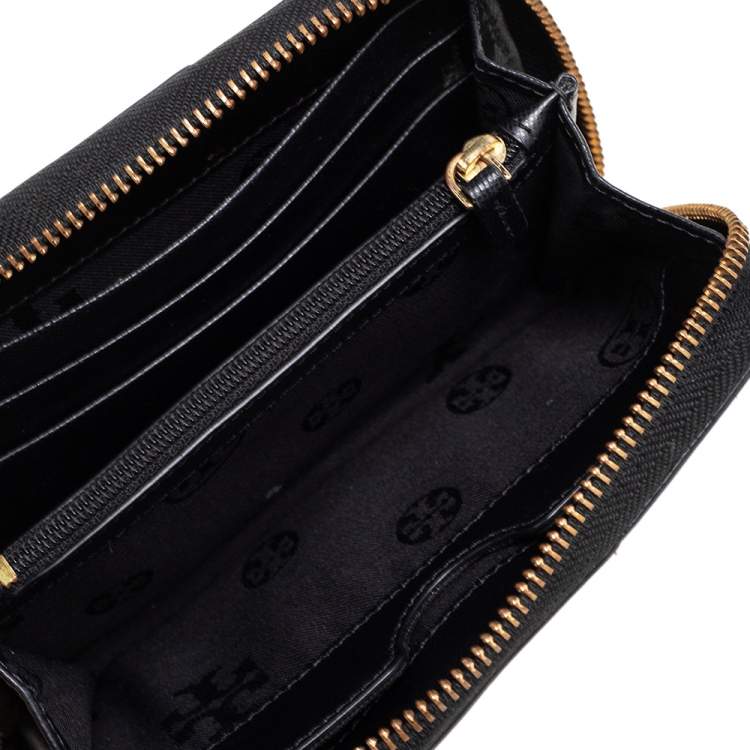 Pre Owned Tory Burch Black/Burgundy Saffiano Leather Zip Around Wallet