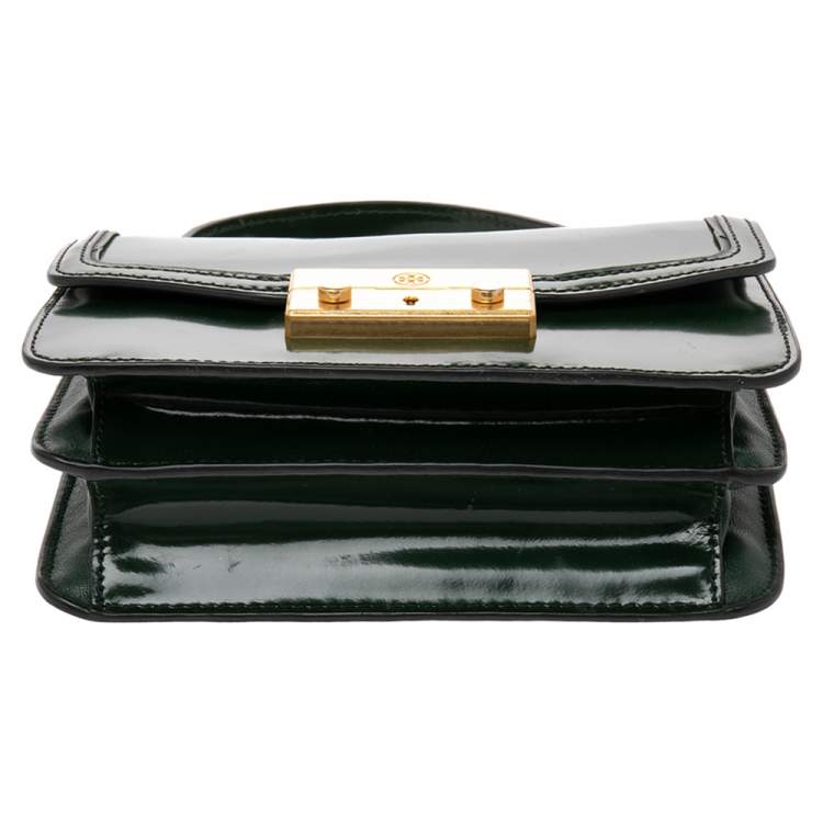 Pre Owned Tory Burch Green Leather Mini Juliette Top Handle Bag