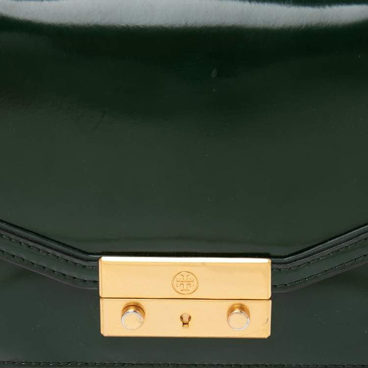 Pre Owned Tory Burch Green Leather Mini Juliette Top Handle Bag
