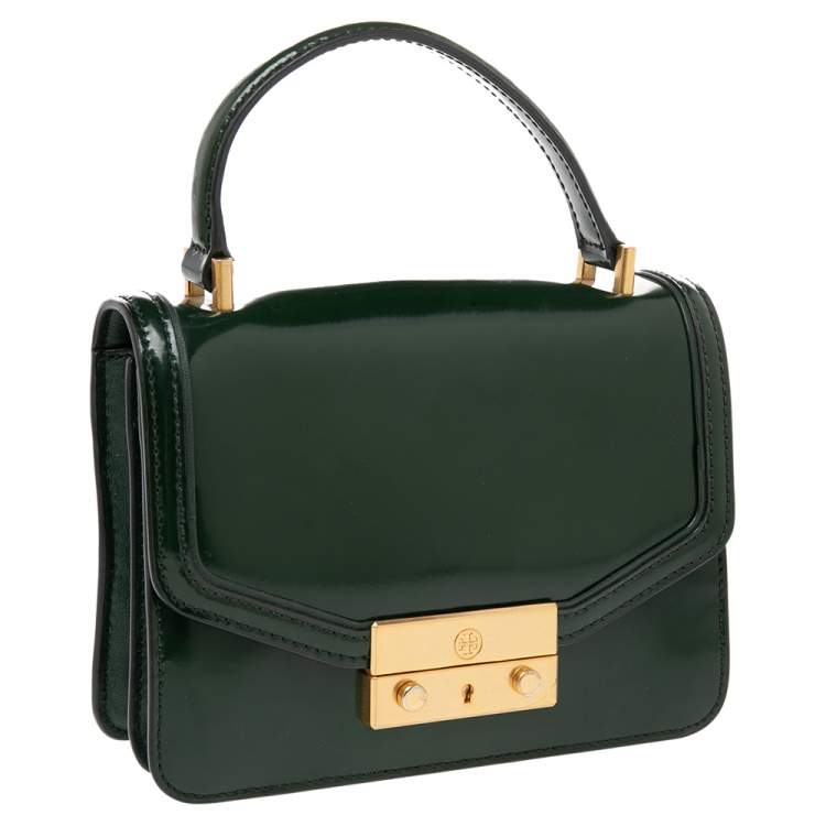Pre Owned Tory Burch Green Leather Mini Juliette Top Handle Bag