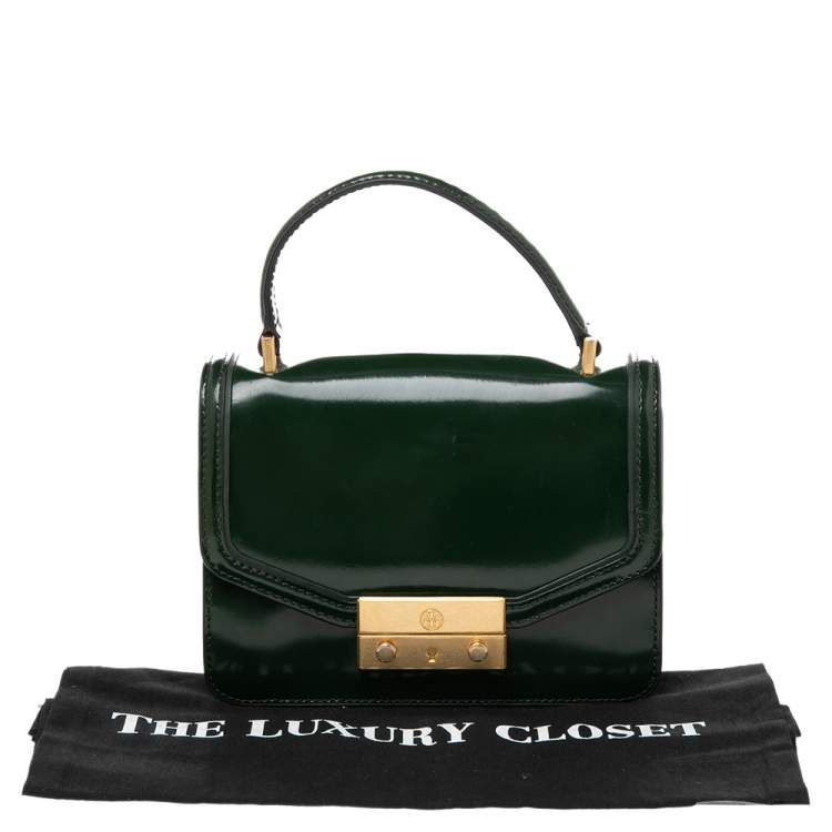 Pre Owned Tory Burch Green Leather Mini Juliette Top Handle Bag