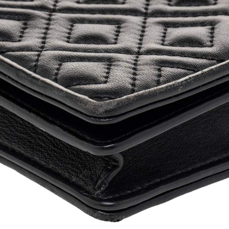 Pre Owned Tory Burch Black Quilted Leather Fleming Chain Clutch