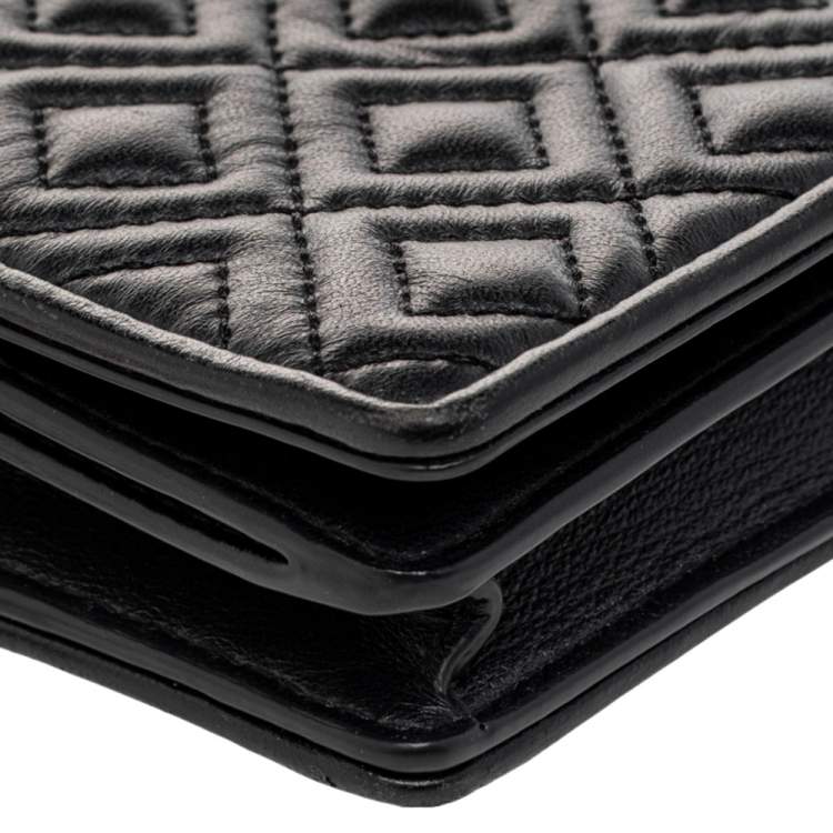 Pre Owned Tory Burch Black Quilted Leather Fleming Chain Clutch