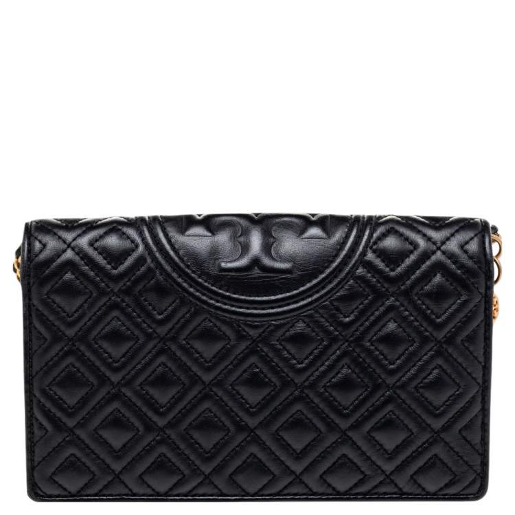 Pre Owned Tory Burch Black Quilted Leather Fleming Chain Clutch
