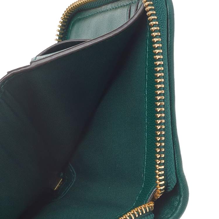 Pre Owned Tory Burch Green Leather Fleming Zip Around Wallet