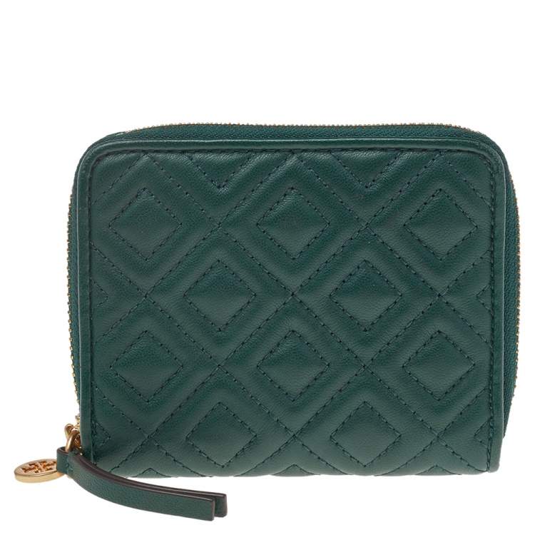 Pre Owned Tory Burch Green Leather Fleming Zip Around Wallet