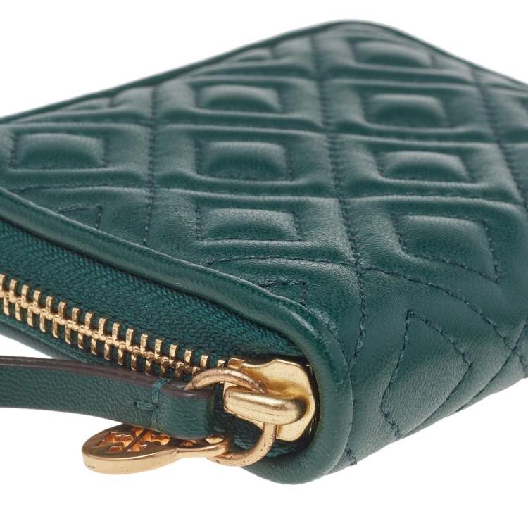 Pre Owned Tory Burch Green Leather Fleming Zip Around Wallet