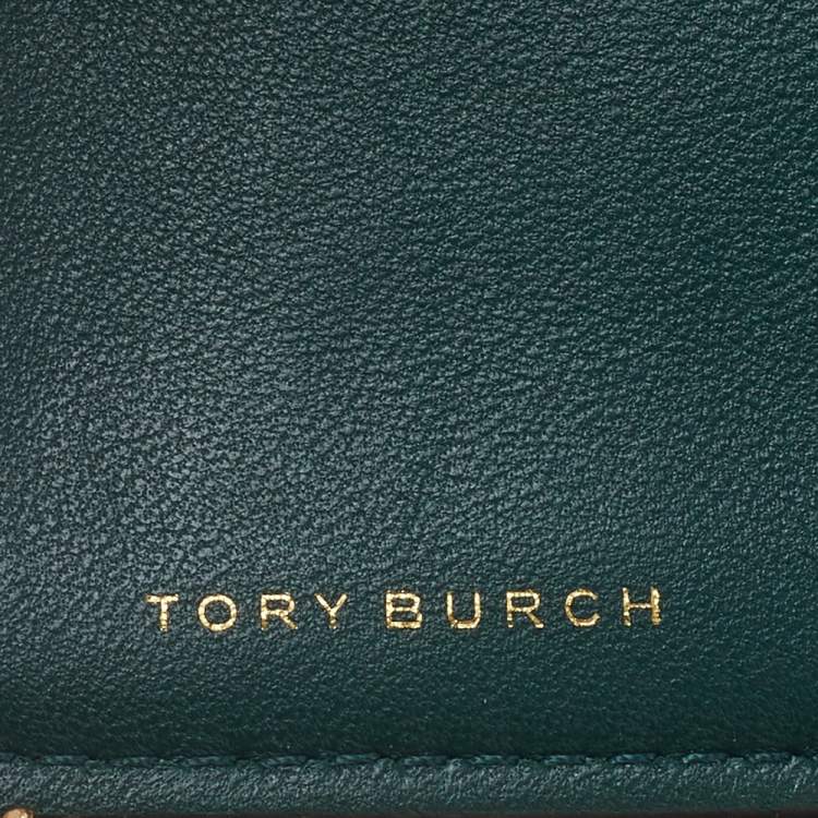 Pre Owned Tory Burch Green Leather Fleming Zip Around Wallet