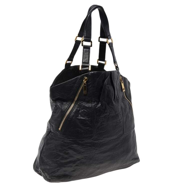 Pre Owned Tory Burch Black Leather Large Tote