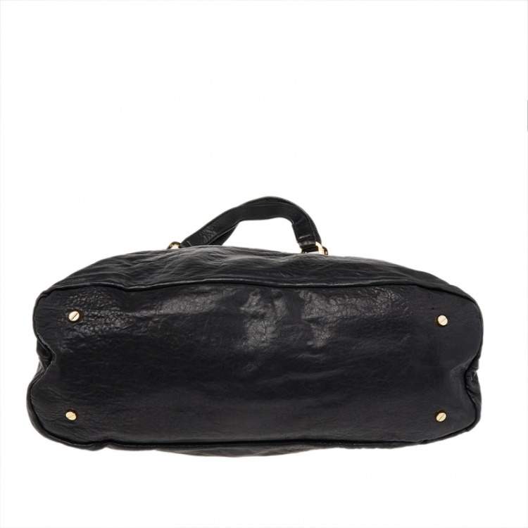 Pre Owned Tory Burch Black Leather Large Tote