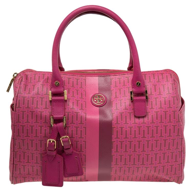 Tory Burch Pink Signature Coated Canvas Boston Bag Tory Burch | The ...