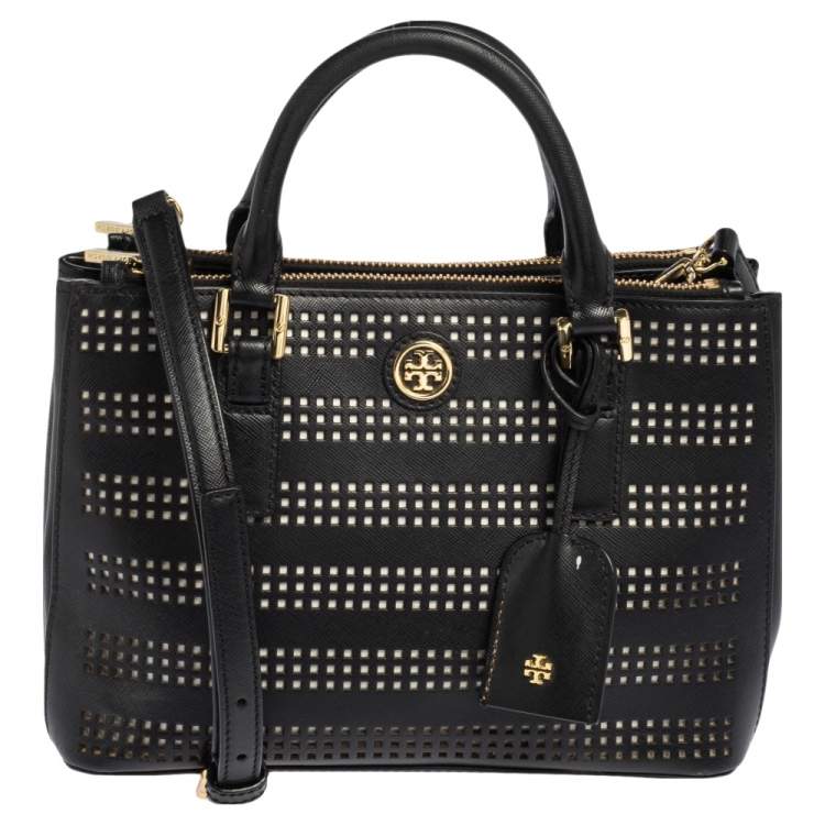 Tory Burch Black Perforated Leather Small Robinson Double Zip Tote Tory  Burch | The Luxury Closet