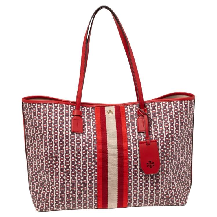 Tory Burch Gemini Link Tote Bag in Burgundy Coated Canvas Red Dark