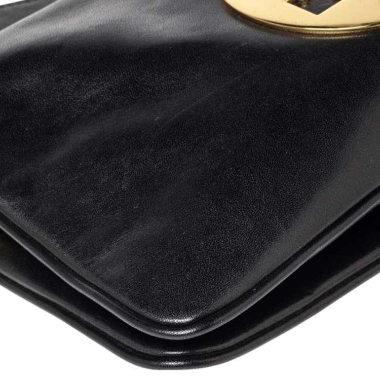 Pre Owned Tory Burch Black Leather Reva Chain Clutch