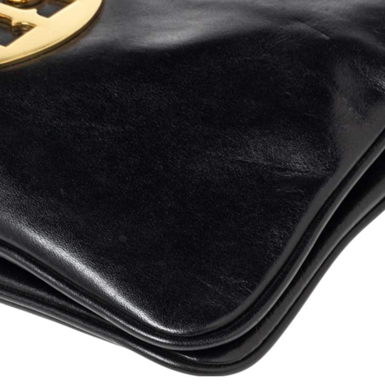 Pre Owned Tory Burch Black Leather Reva Chain Clutch