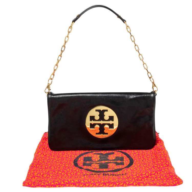 Pre Owned Tory Burch Black Leather Reva Chain Clutch