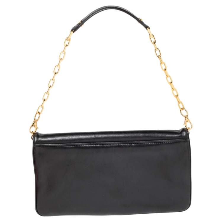 Pre Owned Tory Burch Black Leather Reva Chain Clutch