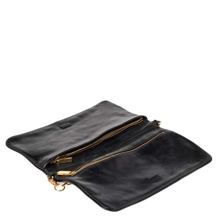 Pre Owned Tory Burch Black Leather Reva Chain Clutch