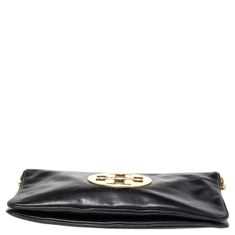 Pre Owned Tory Burch Black Leather Reva Chain Clutch