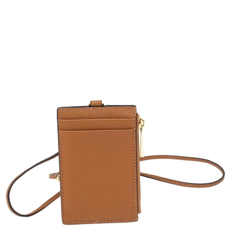 Pre Owned Tory Burch Tan Leather Lanyard ID Card Holder