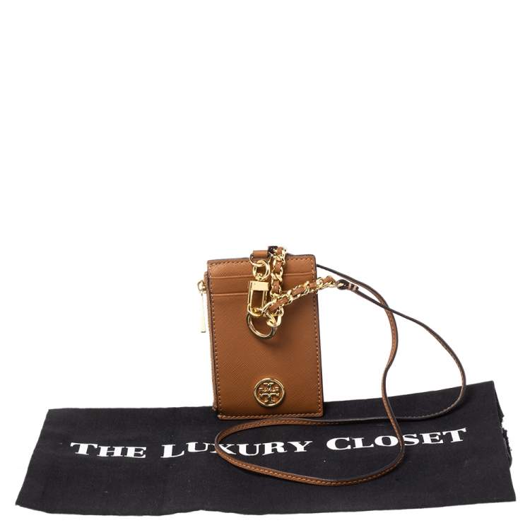 Pre Owned Tory Burch Tan Leather Lanyard ID Card Holder