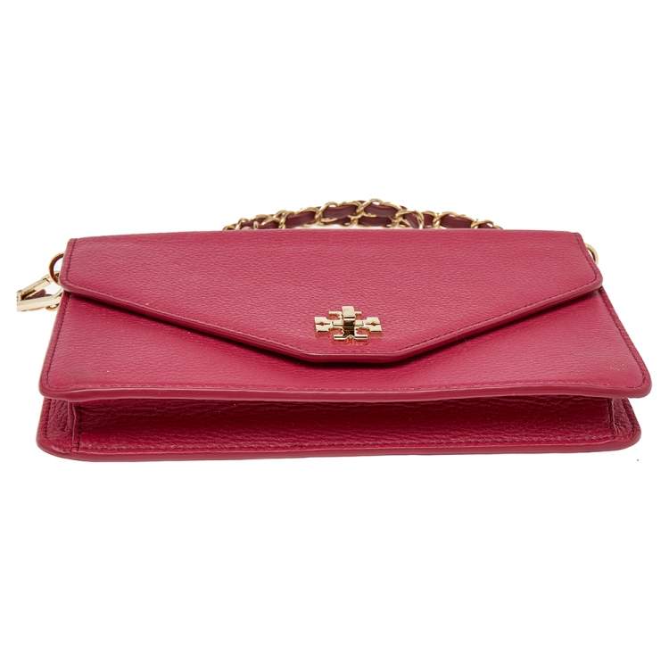 Pre Owned Tory Burch Burgundy Leather Kira  Envelope Flap Shoulder Bag