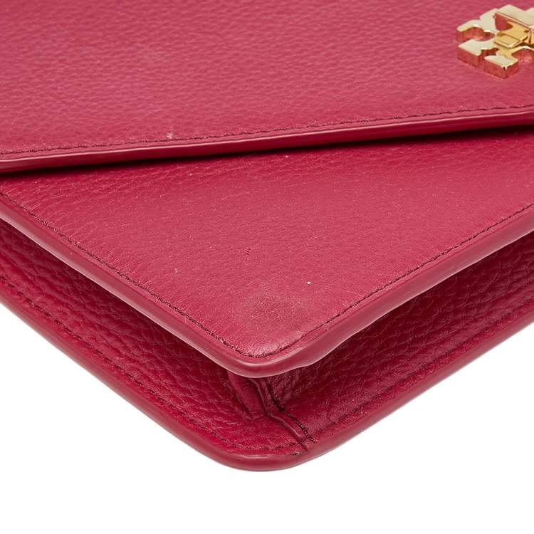 Pre Owned Tory Burch Burgundy Leather Kira  Envelope Flap Shoulder Bag