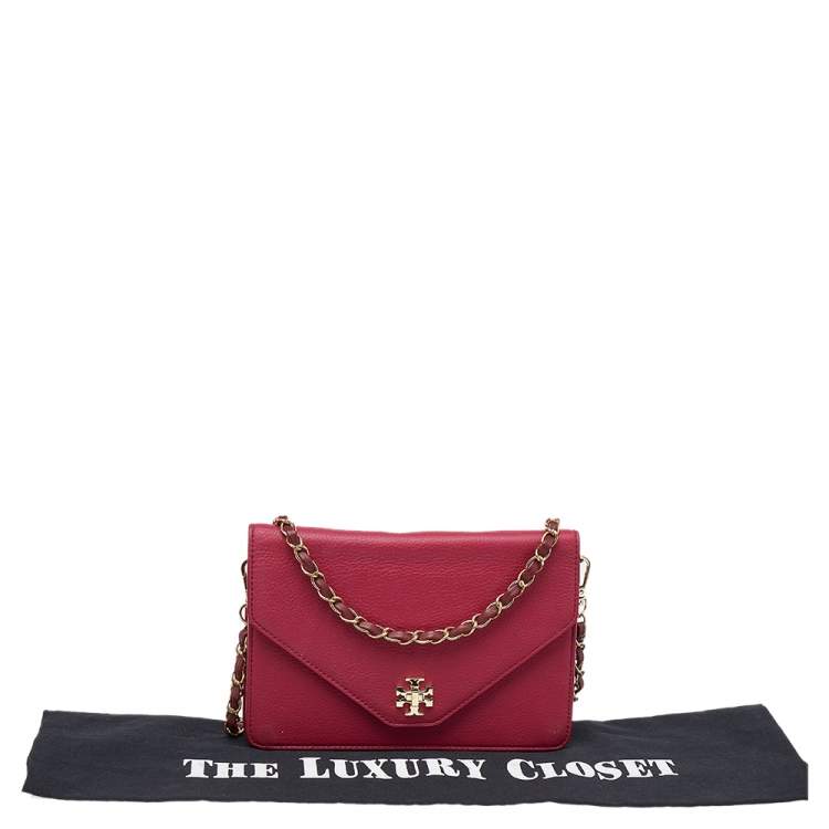 Pre Owned Tory Burch Burgundy Leather Kira  Envelope Flap Shoulder Bag