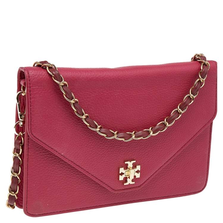 Pre Owned Tory Burch Burgundy Leather Kira  Envelope Flap Shoulder Bag