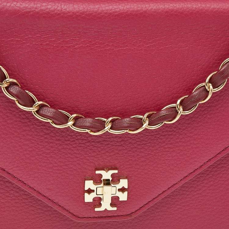 Pre Owned Tory Burch Burgundy Leather Kira  Envelope Flap Shoulder Bag