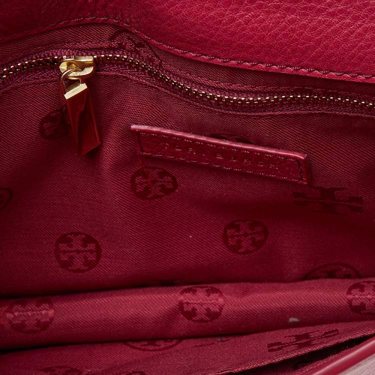 Pre Owned Tory Burch Burgundy Leather Kira  Envelope Flap Shoulder Bag