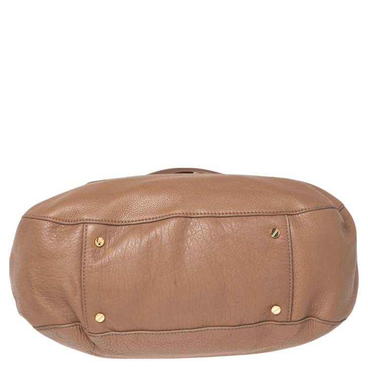 Pre Owned Tory Burch Dark Beige Leather Amanda Hobo