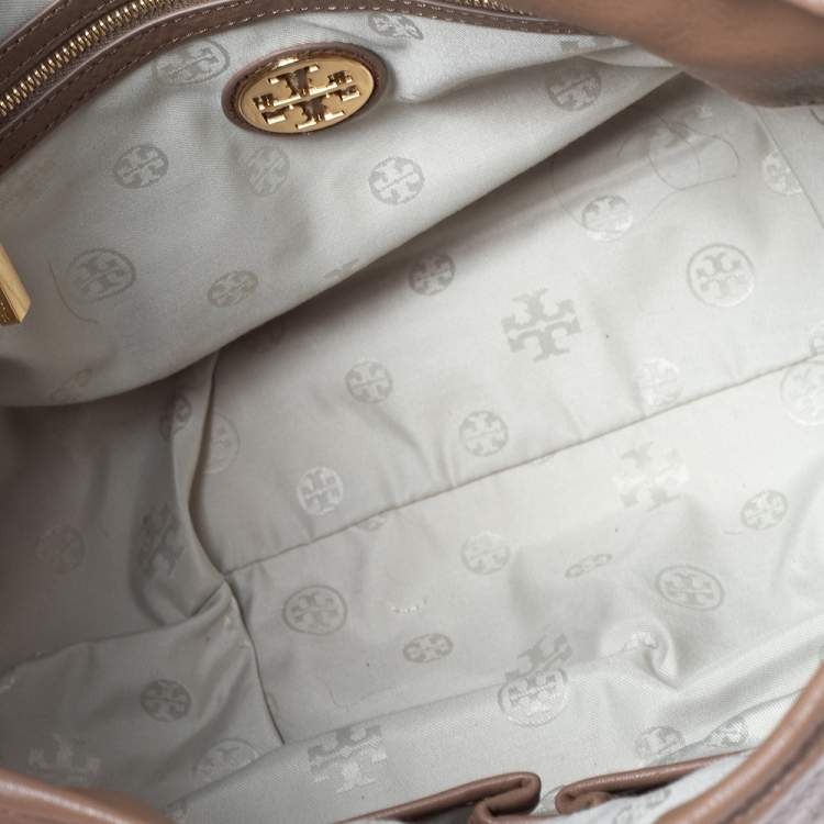 Pre Owned Tory Burch Dark Beige Leather Amanda Hobo