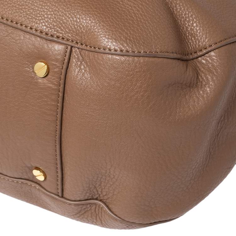 Pre Owned Tory Burch Dark Beige Leather Amanda Hobo