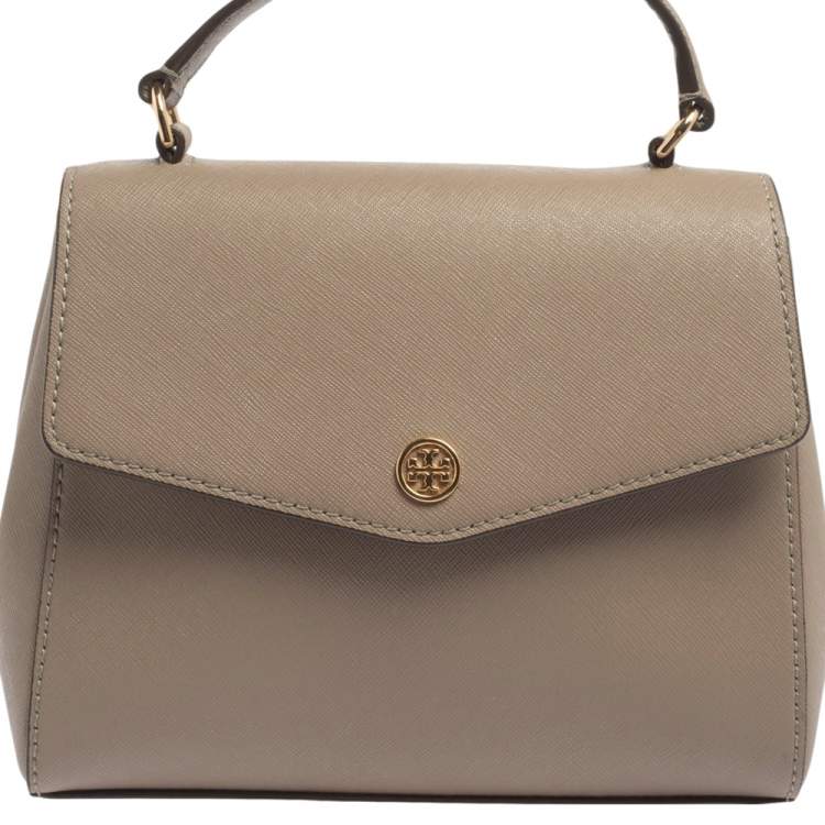 Pre Owned Tory Burch Taupe Leather Robinson Small Top Handle Bag