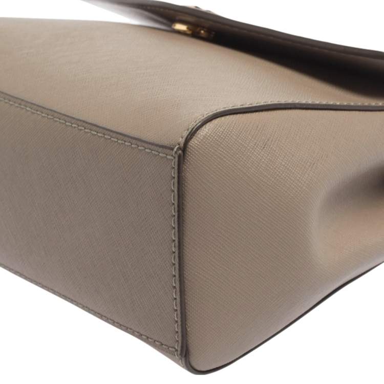 Pre Owned Tory Burch Taupe Leather Robinson Small Top Handle Bag