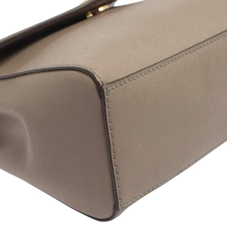 Pre Owned Tory Burch Taupe Leather Robinson Small Top Handle Bag