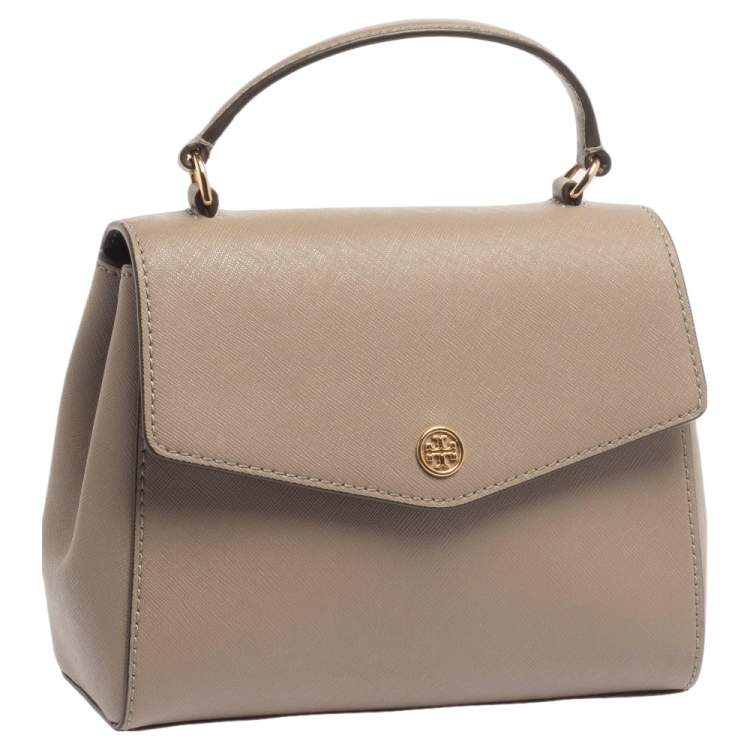 Pre Owned Tory Burch Taupe Leather Robinson Small Top Handle Bag