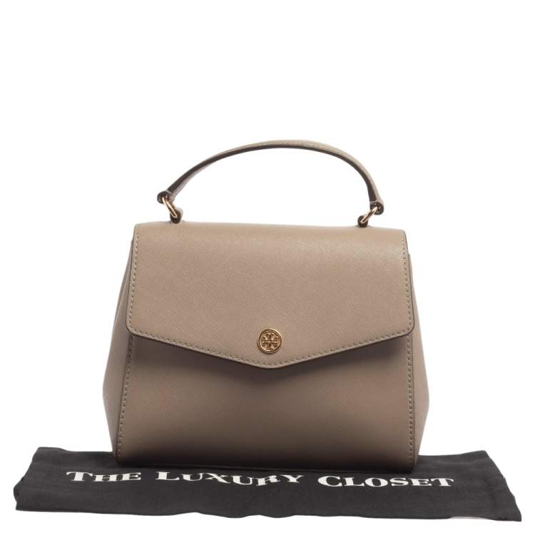 Pre Owned Tory Burch Taupe Leather Robinson Small Top Handle Bag