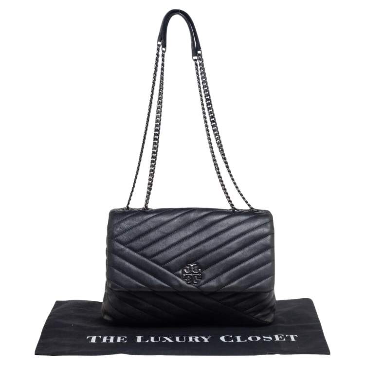 Pre Owned Tory Burch Black Chevron Quilted Kira Shoulder Bag 