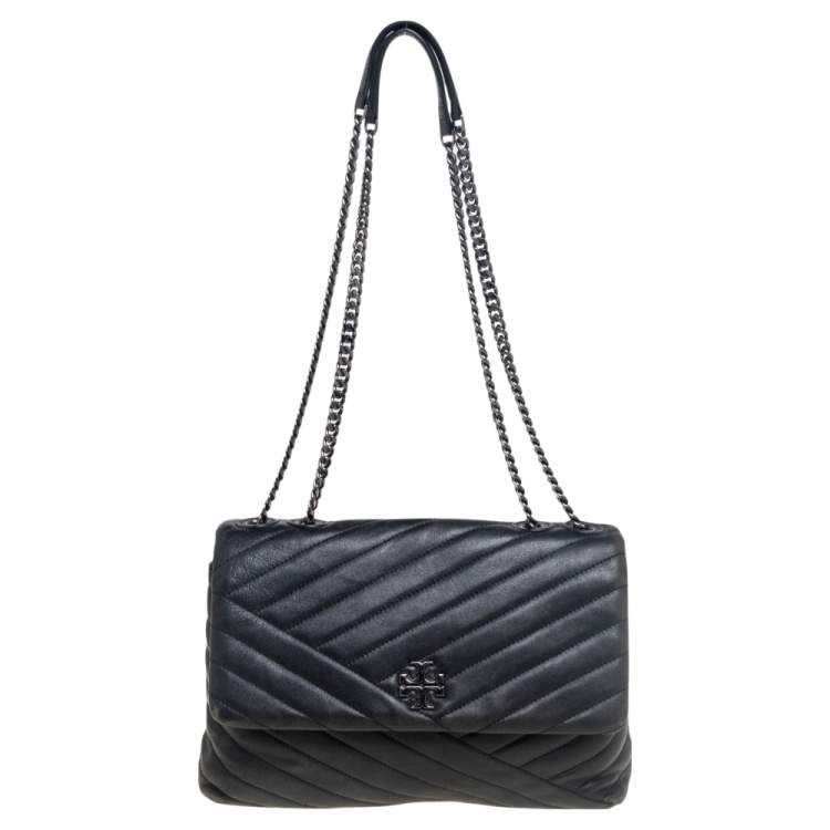 Pre Owned Tory Burch Black Chevron Quilted Kira Shoulder Bag 