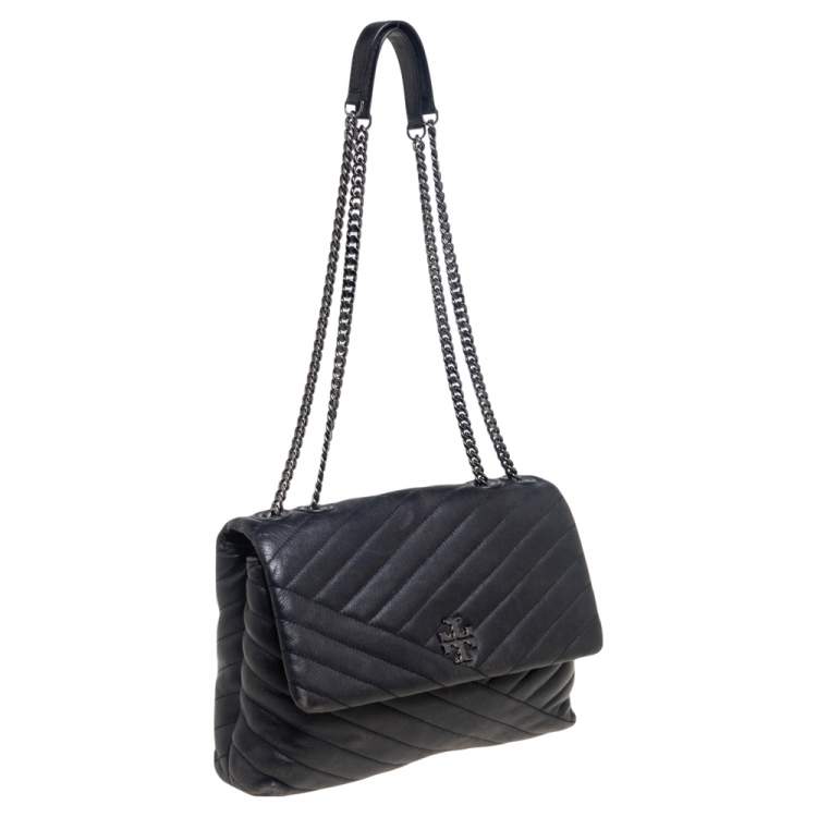 Pre Owned Tory Burch Black Chevron Quilted Kira Shoulder Bag 