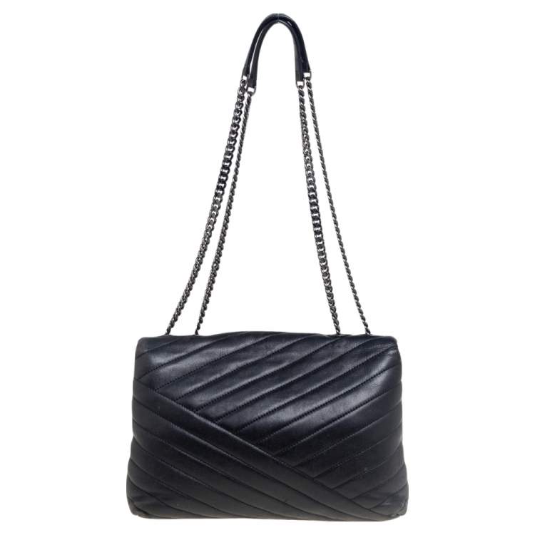 Pre Owned Tory Burch Black Chevron Quilted Kira Shoulder Bag 