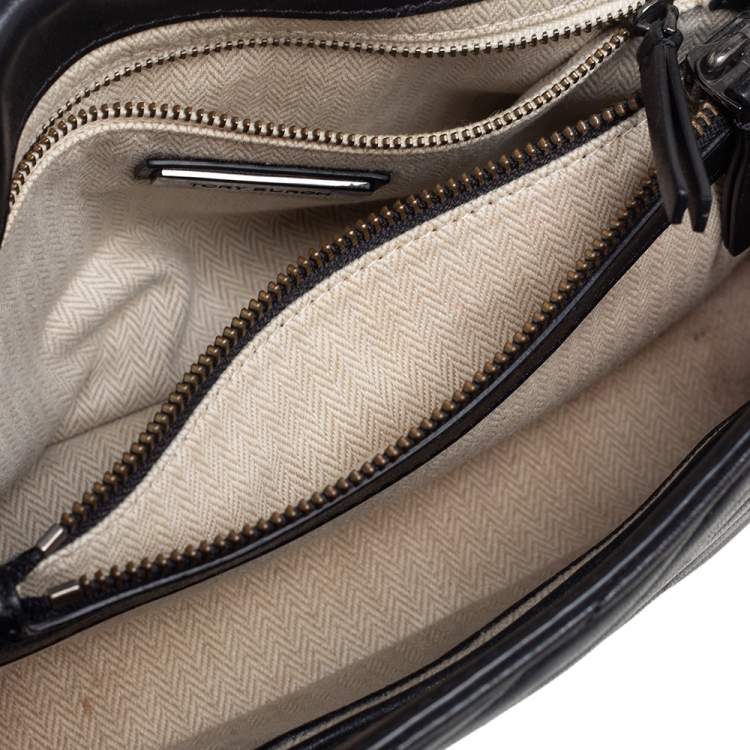 Pre Owned Tory Burch Black Chevron Quilted Kira Shoulder Bag 